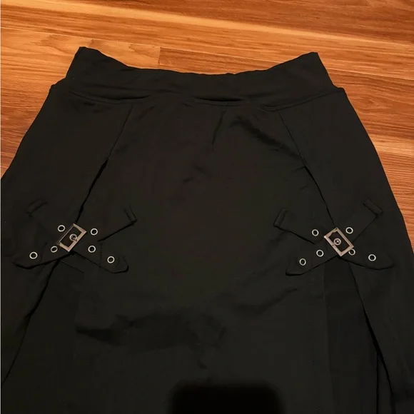 HALARA Black Maxi Skirt with Double Front Slits and buckle Accents - Picture 5 of 7